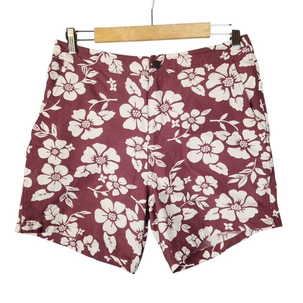 Onia Swim Shorts Men's Large Calder Straight‎ Leg Mid-Length Floral Hibiscus